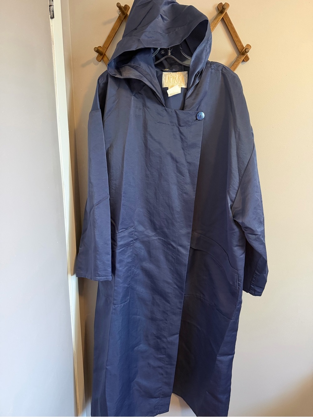 Vintage Linda Lundstrom La Parka Blue Nylon Hooded Rain Coat Shell L